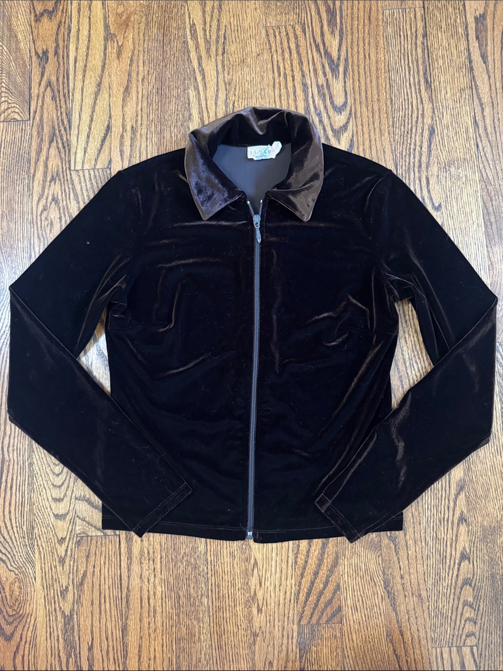 Vintage Y2K J.Crew Brown Velvet Zip Front Jacket Women’s Small Collared Velour